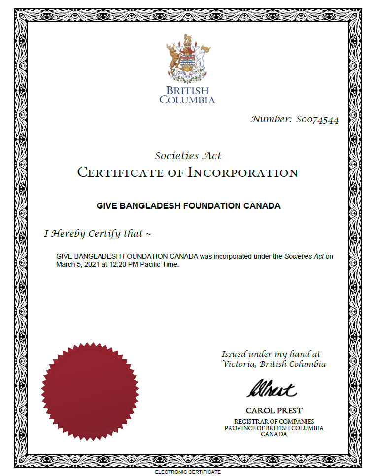 GBF Canada Certificate of Incorporation